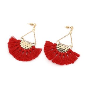 Boucles d&rsquo;Oreilles Dorées Frange Rouge – Bahia