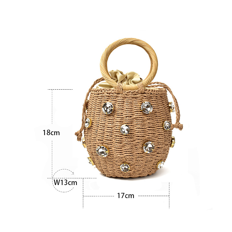 Petit Sac Paille Seau Orné de Cristaux – Image 8