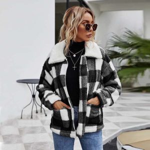 Veste à Carreaux Femme Epaisse Noire