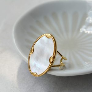 Bague Ferouz – bague ajustable acier inoxydable cabochon pierre fine