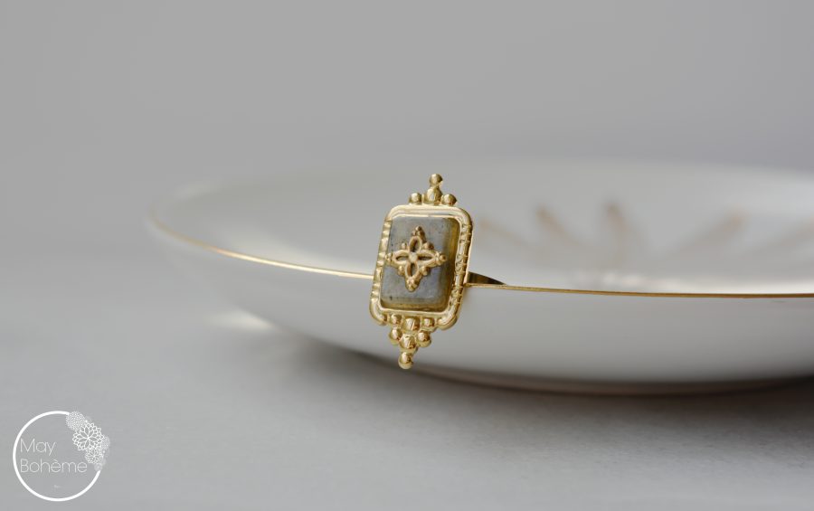 Bague Sarama – bague baroque ajustable acier inoxydable pierre fine – Image 3