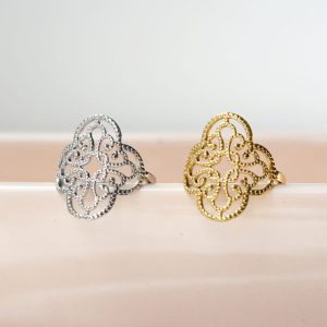 Bague Trèfle oriental filigrané ajustable acier inoxydable