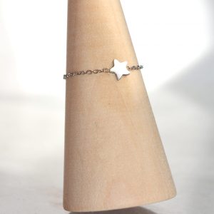 Bague Lina – Bague étoile ou Coeur sur chaînette ajustable acier inoxydable argenté