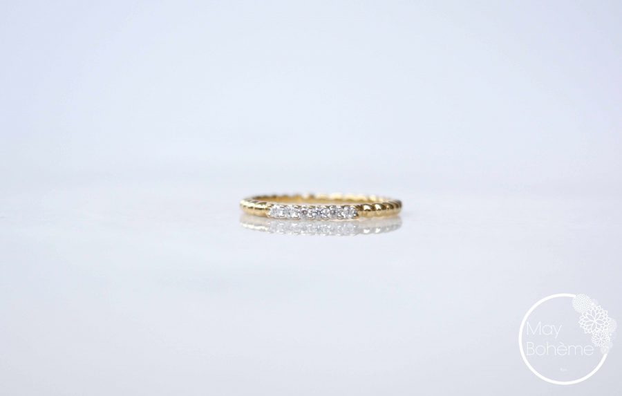BAGUE JULIETTE – Bague fine perlée brillants Zirconium plaqué or – Image 8