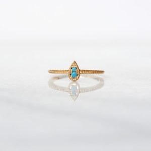 Bague ASSIA – Bague indienne Bindi goutte plaqué or strass turquoise