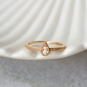 Bague ASSIA – Bague indienne Bindi goutte plaqué or Zirconium