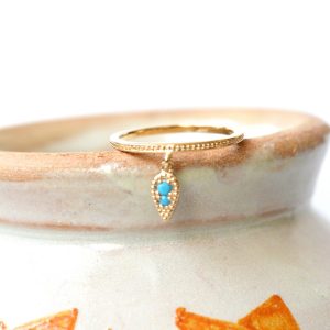 Bague ASSIA  – Bague indienne Bindi goutte plaqué or strass turquoise