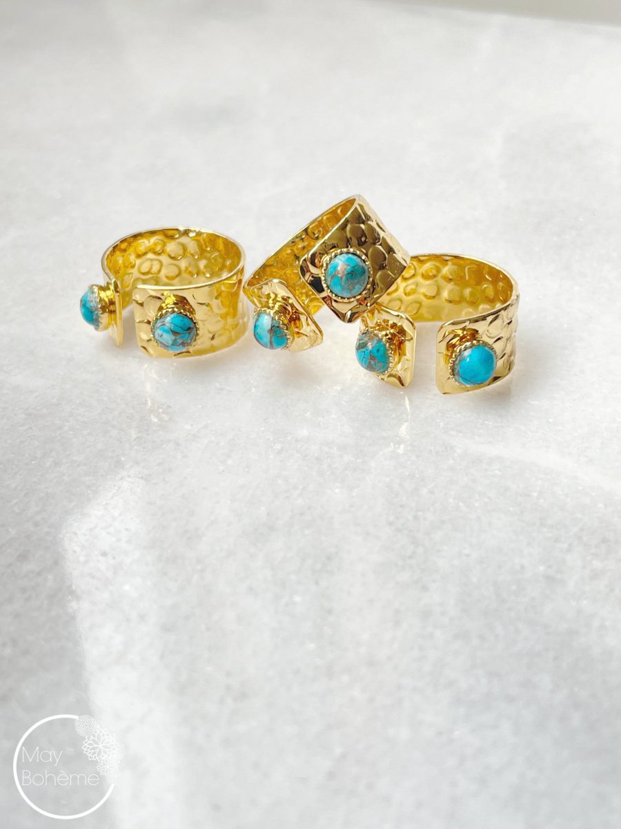 BAGUE SUE – Bague martelée ajustable pierres fines – Image 2
