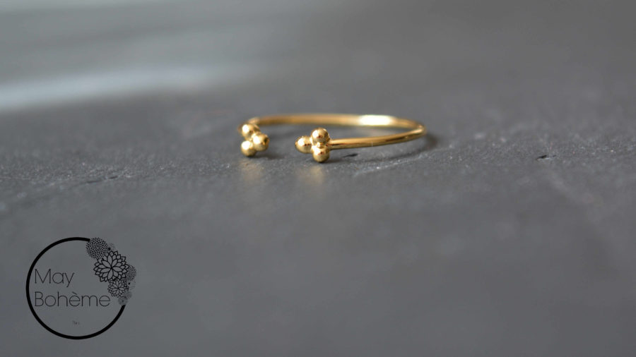 Bague Jaipur – Bague fine ouverte 3 petits points plaqué or – Image 3