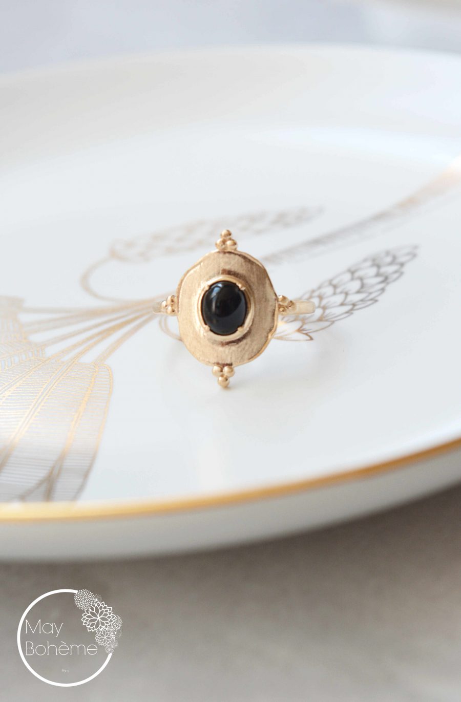 Bague Farah  – bague pierre fine style indien plaqué or mat – Image 3