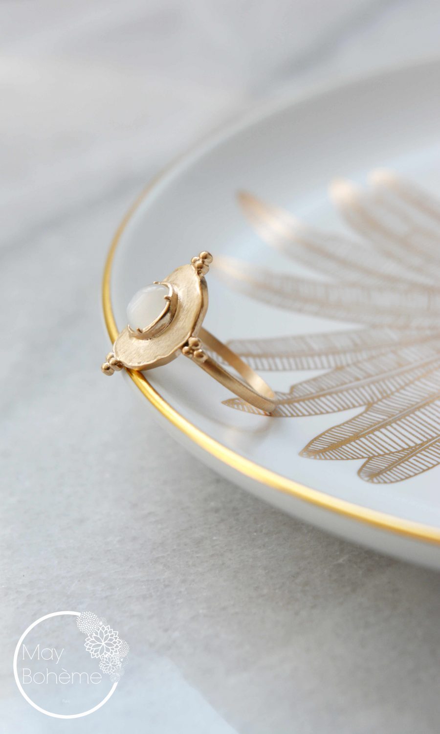 Bague Farah  – bague pierre fine style indien plaqué or mat – Image 4