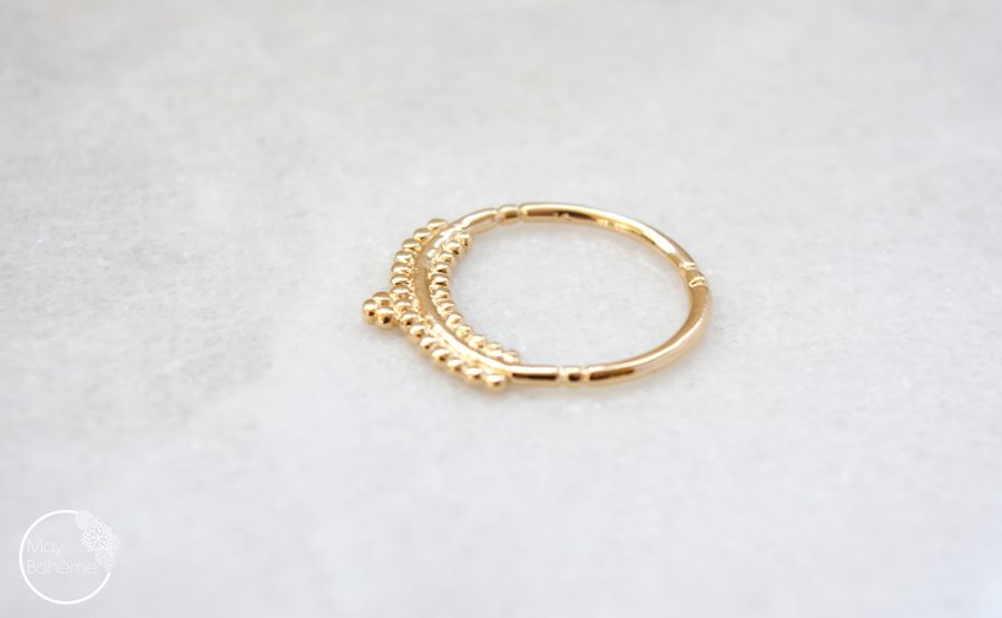 Bague ethnique indienne pointue perlée plaqué or – Image 4