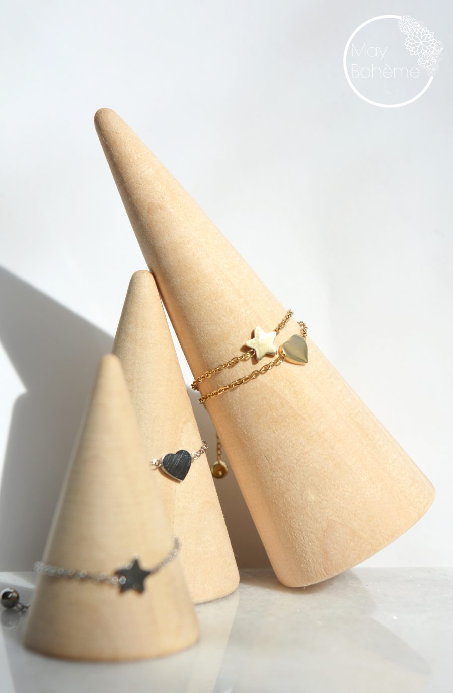 Bague Lina – Bague étoile ou Coeur sur chaînette ajustable acier inoxydable argenté – Image 7