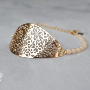 BRACELET FLOWERS GiPSY – Estampe dorée à l’or fin, perles de bohème facettées