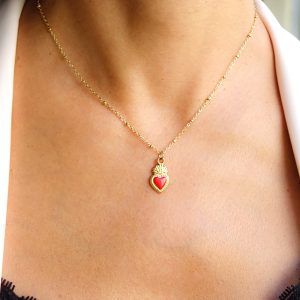 Collier coeur sacré rouge