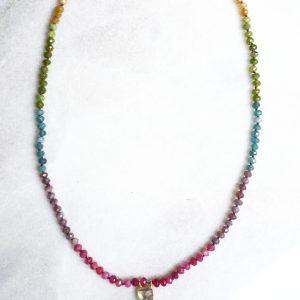 Collier tourmaline multicolore – Pierres fines tourmaline colorées, pendentif indien labradorite