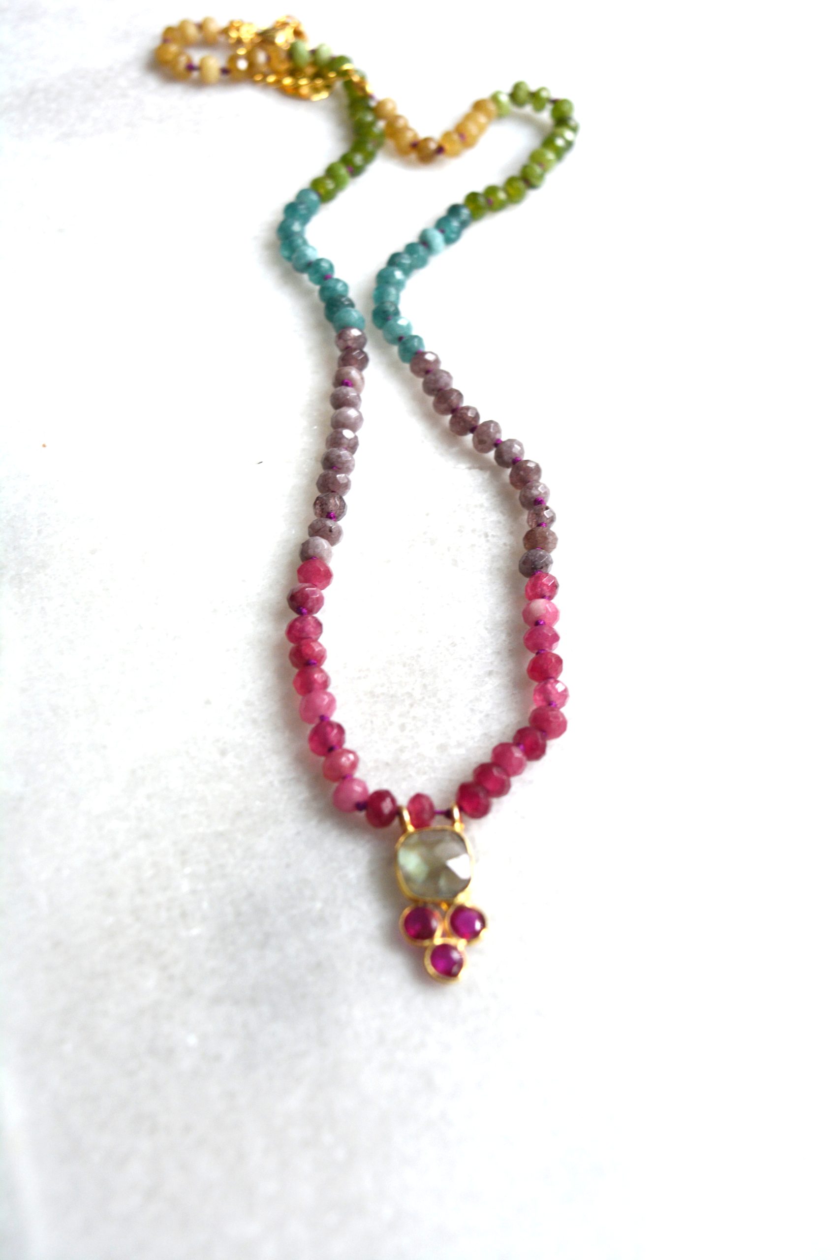 Collier tourmaline multicolore – Pierres fines tourmaline colorées, pendentif indien labradorite – Image 3