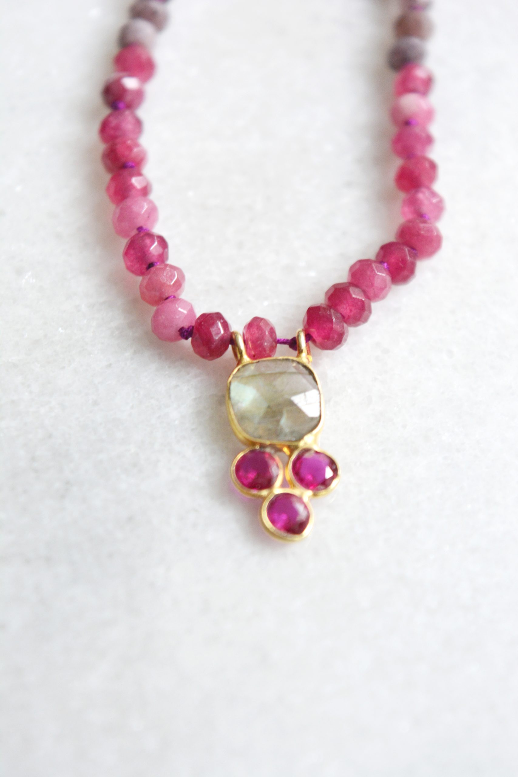 Collier tourmaline multicolore – Pierres fines tourmaline colorées, pendentif indien labradorite – Image 5