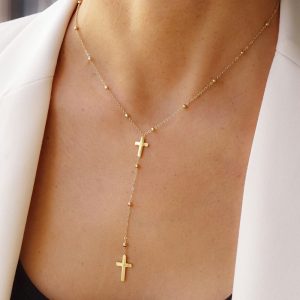 Collier double Croix chaîne satellite