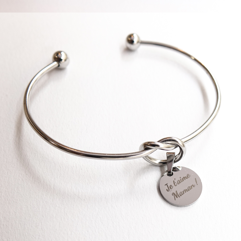 Bracelet noeud argenté avec médaille(s) à personnaliser