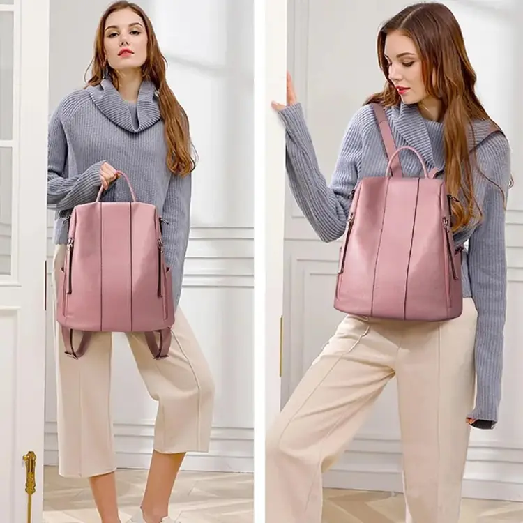 Sac à Dos Antivol Femme Cuir Véritable Rose – BLAIR – Image 8