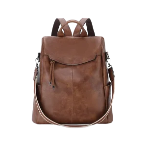 Sac à Dos Antivol Femme Cuir PU Marron – MARINA