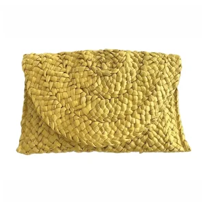 Sac Pochette Paille Tressée Bohème – Jaune