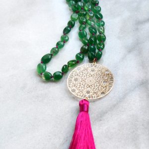 Sautoir Oni  “MAY MOUCHARABIEH” – Perles pierres fines irrégulières pendentif pompon